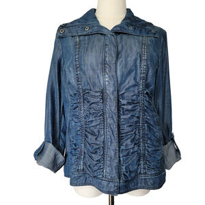 Coldwater Creek Chambray Western Top Womens 10 Shirred Cowgirl Country Casual